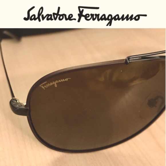 Men’s SALVATORE FERRAGAMO aviator sunglasses BRAND NEW with case brown lenses - Picture 1 of 8